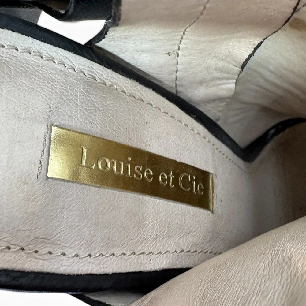 Louise et Cie Black Leather Peep Toe‎ Slingback Booties Gold Zip Heels 6.5M
